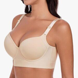 O`MAS Women's Full Coverage Push Up Bra, Back Fat Smoothing Bra with Underwire
